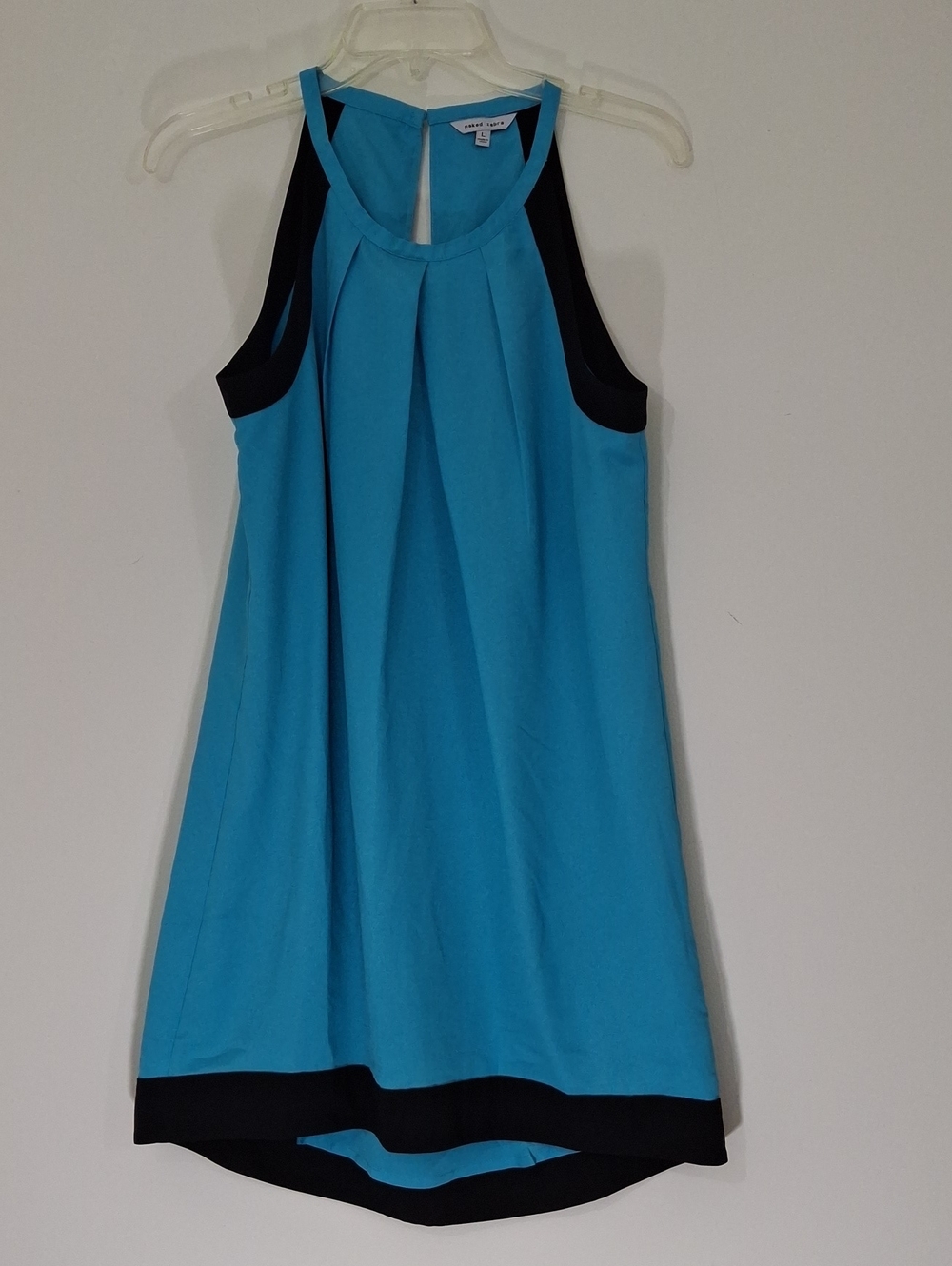 Naked Zebra Turquoise and Black Pleated Sleeveless A-Line Tunic, Size Large